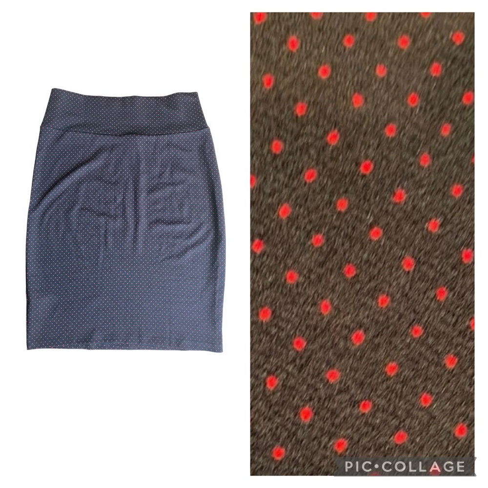 NWOT Stretchy Black Pencil Skirt with Red Polka Dots and Yoga Waistband
